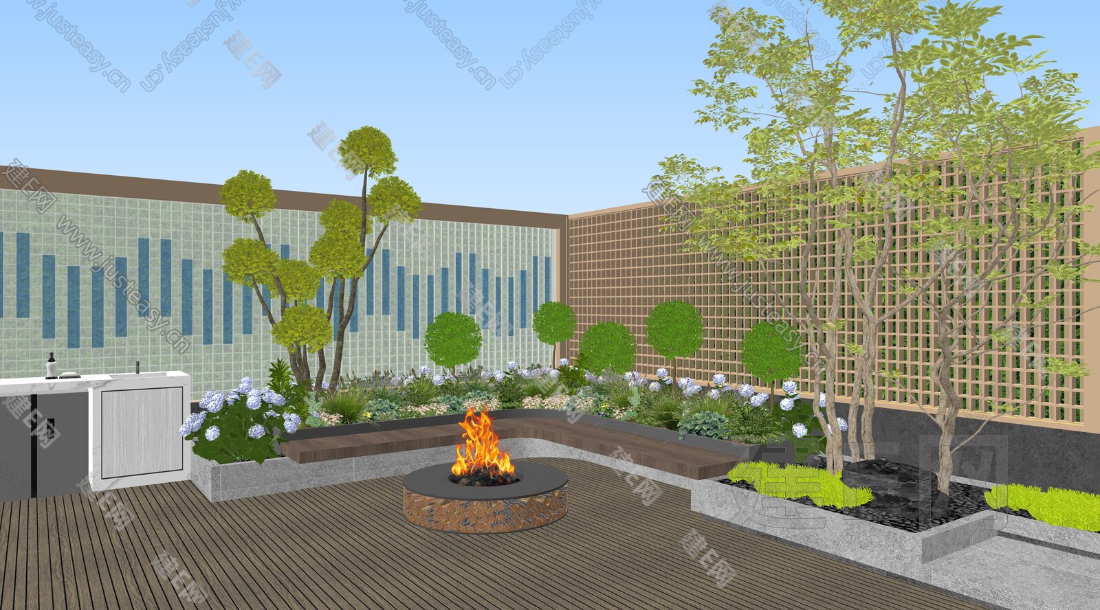 现代屋顶花园模型SU模型下载[ID:107696394]_建E室内设计网