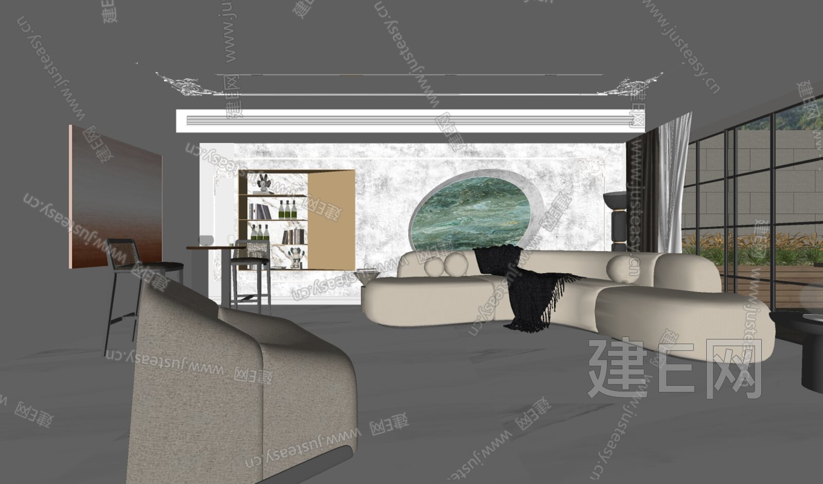 minotti 现代别墅客厅模型SU模型下载[ID:108351957]_建E室内设计网