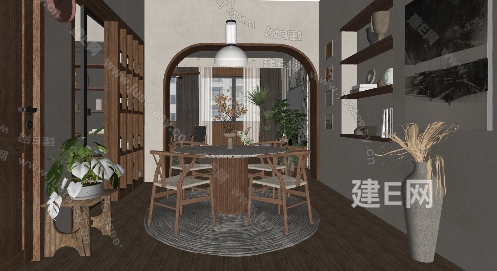 侘寂风餐厅模型SU模型下载[ID:108351799]_建e网su模型