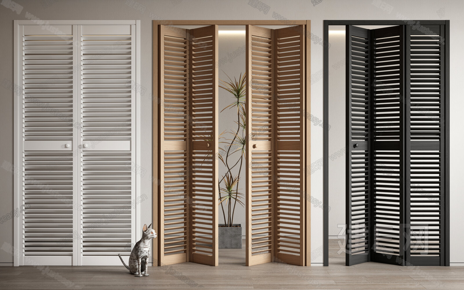 现代百叶折叠门模型SU模型下载[ID:108482961]_建E室内设计网