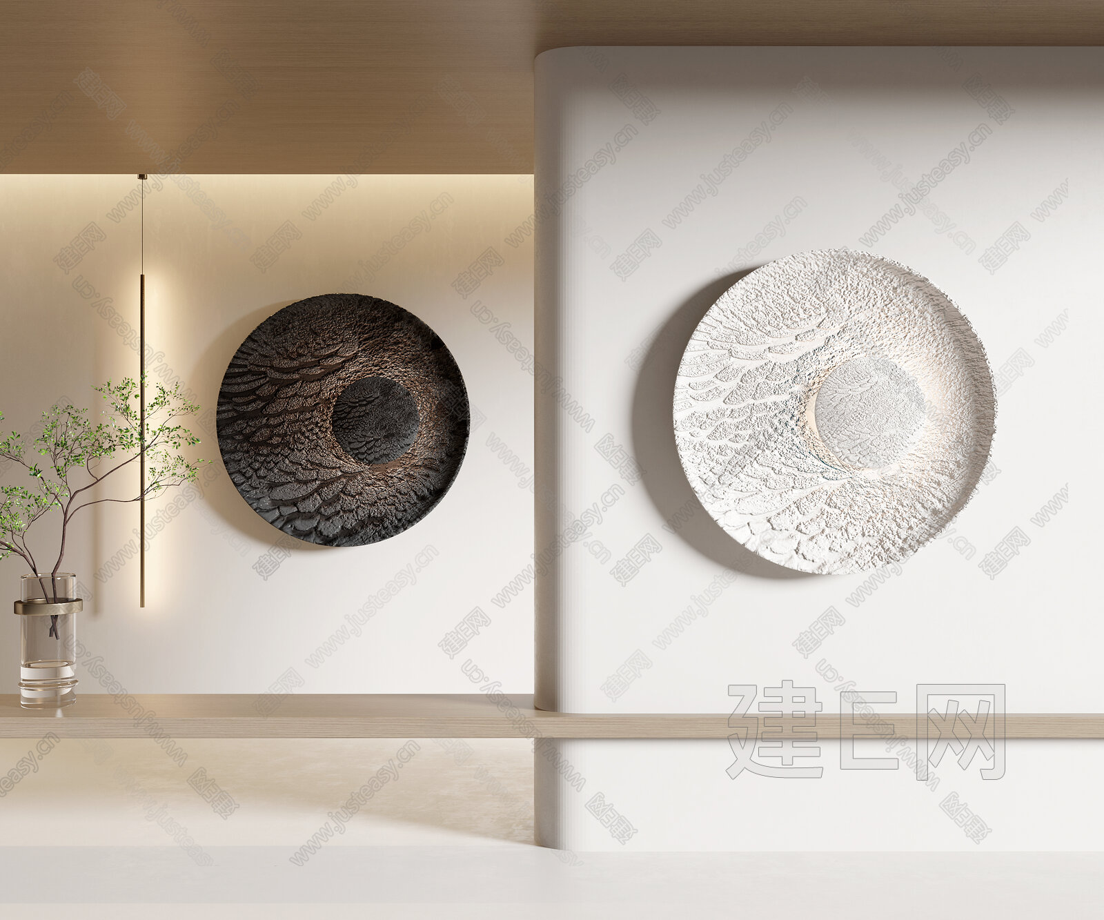 现代墙饰模型SU模型下载[ID:108155366]_建E室内设计网