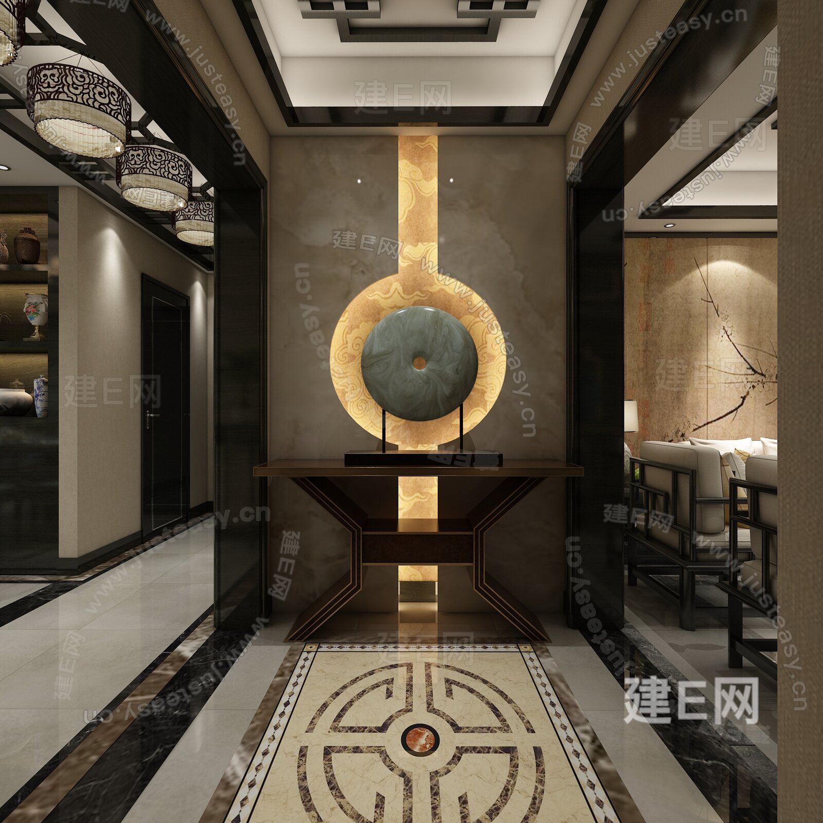 新中式玄关3d模型下载[ID:114579754]_建e网3d模型