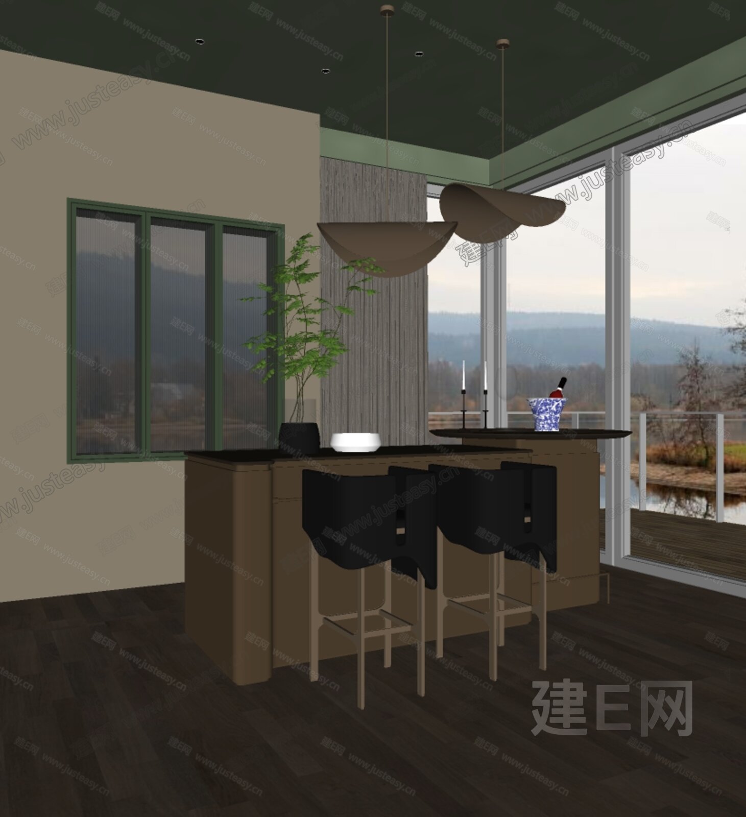 春山秋水设计 现代餐厅模型SU模型下载[ID:108089714]_建e网su模型