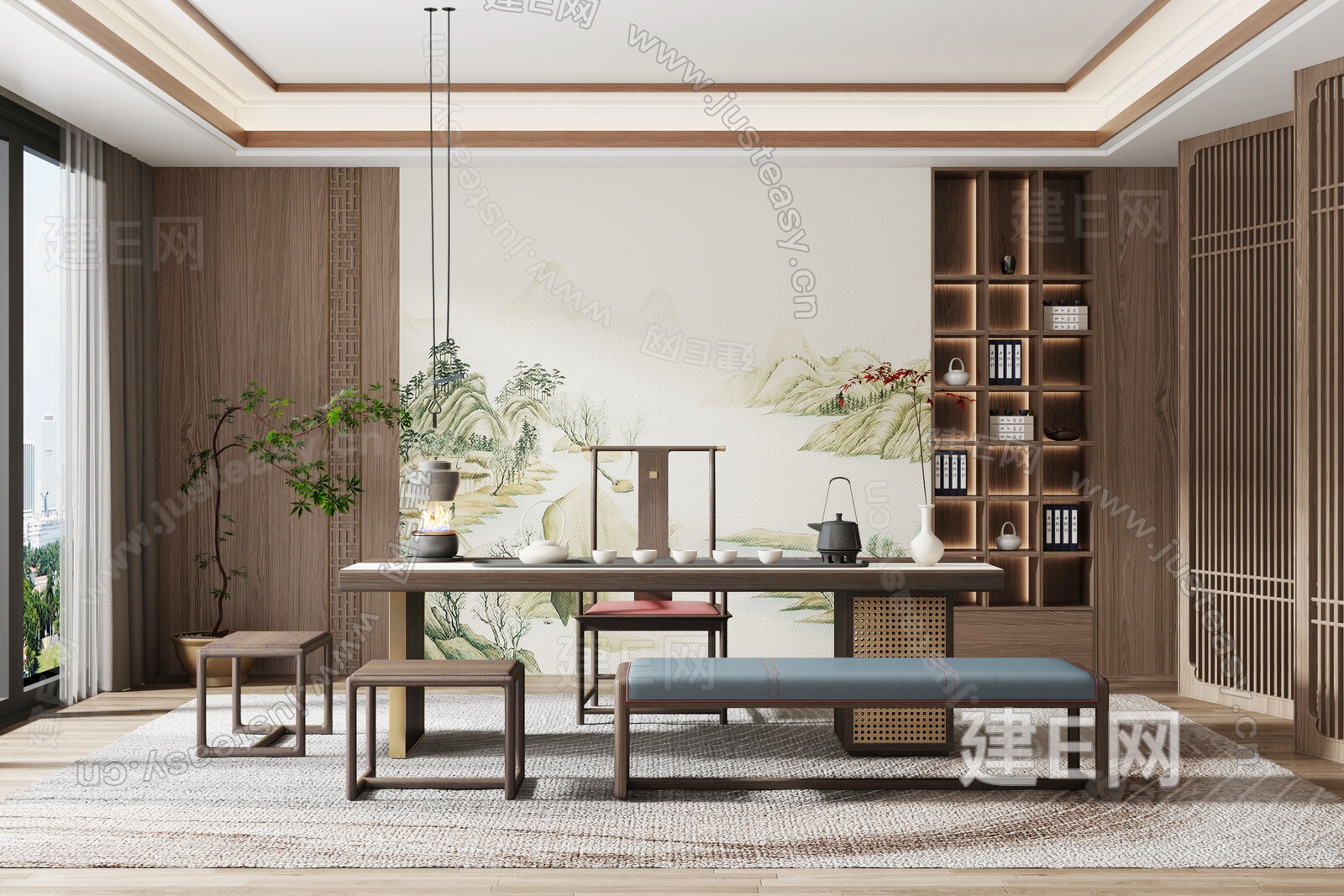 新中式茶室3d模型下载[ID:114776337]_建e网3d模型
