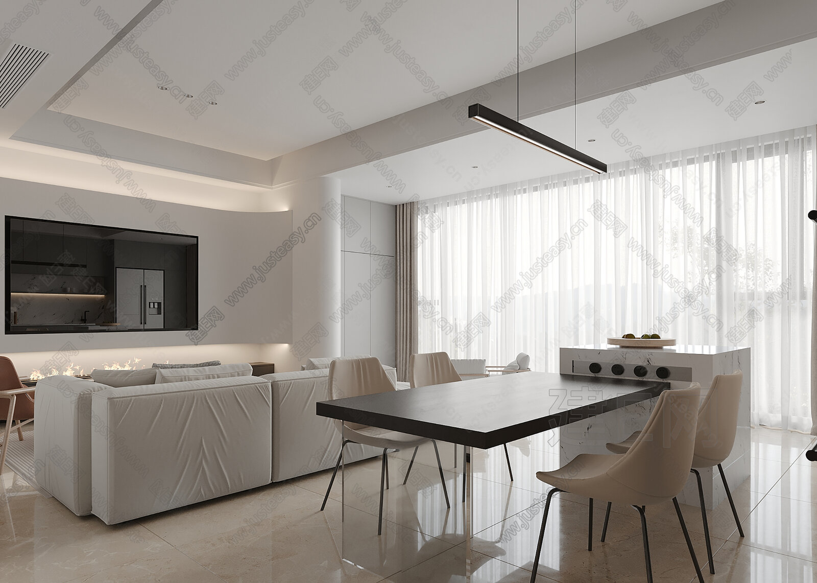 现代客餐厅模型SU模型下载[ID:108876235]_建E室内设计网