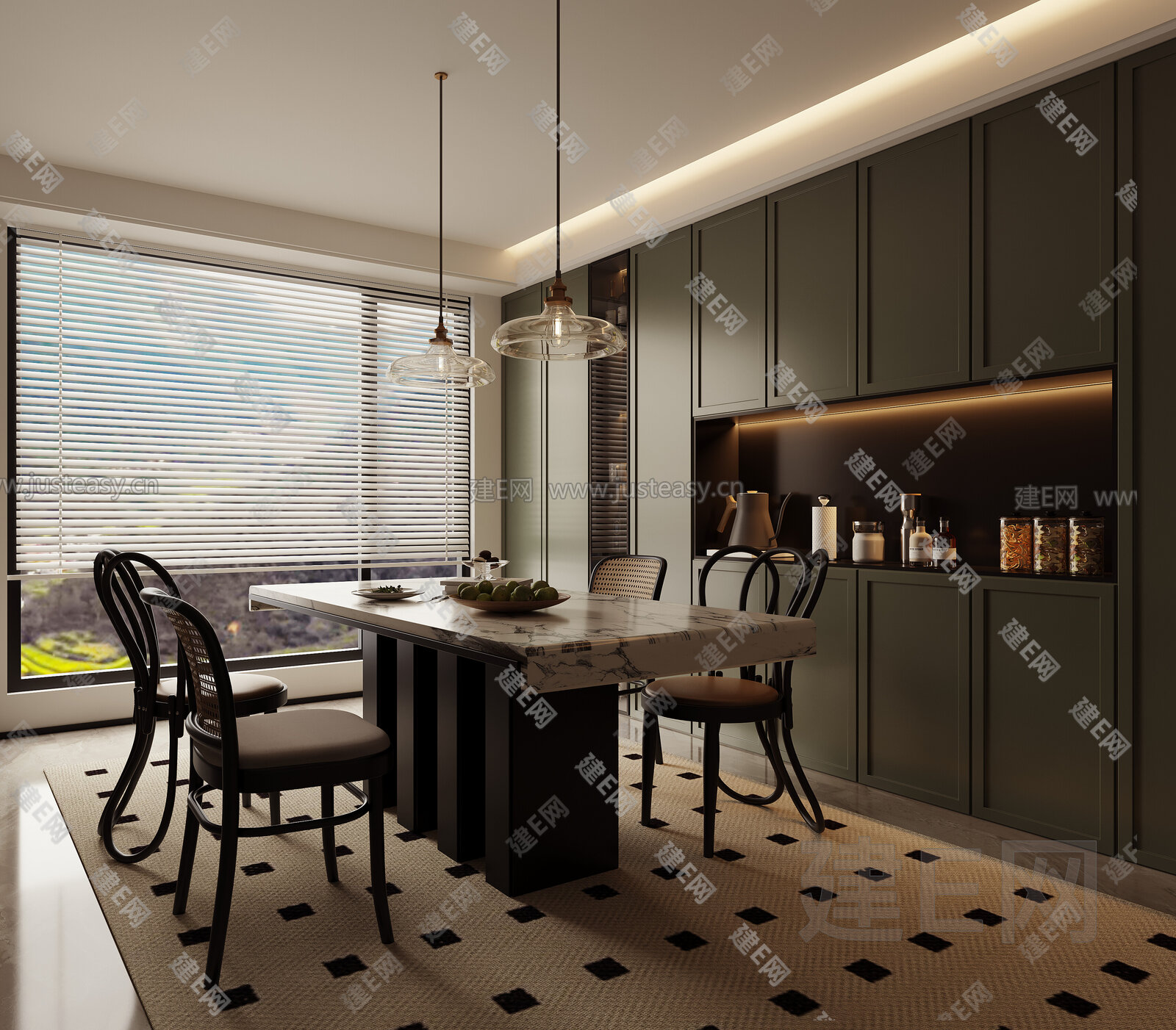 现代中古餐厅模型SU模型下载[ID:100946286]_建E室内设计网