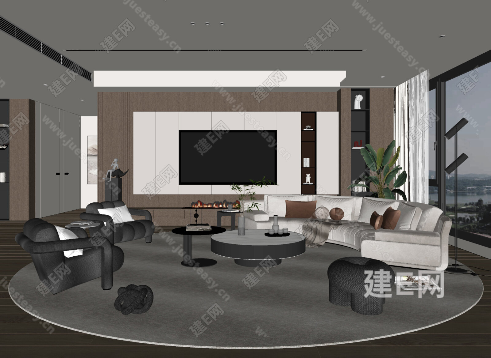现代家居客厅模型SU模型下载[ID:108613976]_建E室内设计网