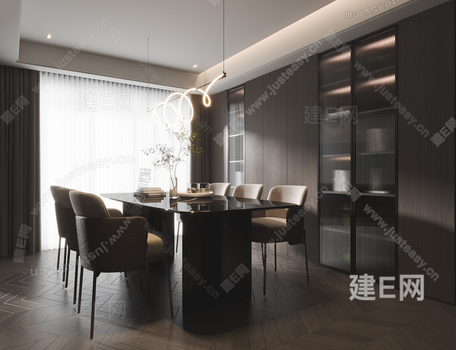 现代餐厅模型SU模型下载[ID:108679644]_建E室内设计网