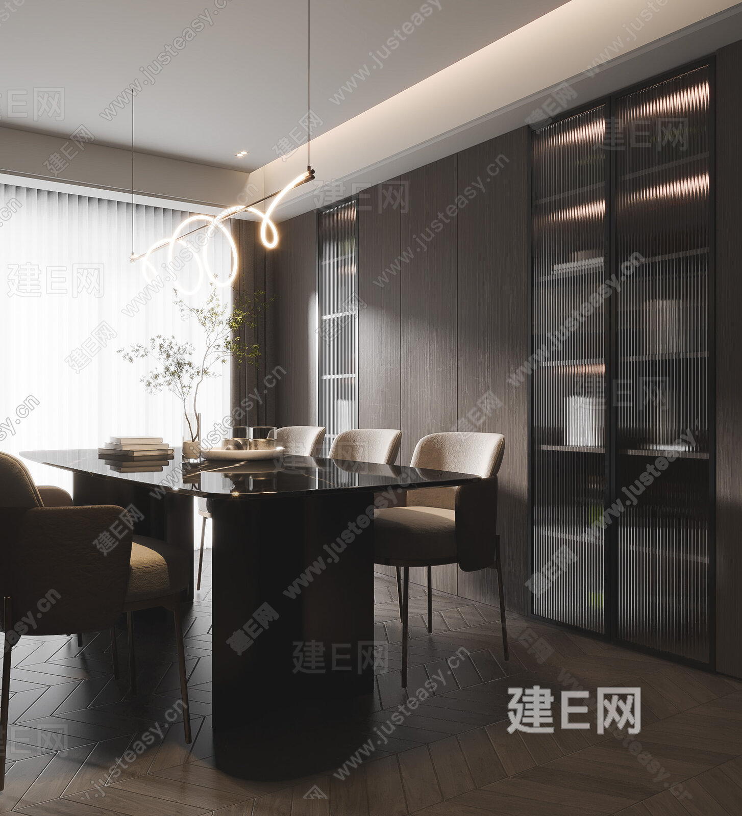 现代餐厅模型SU模型下载[ID:108679644]_建E室内设计网