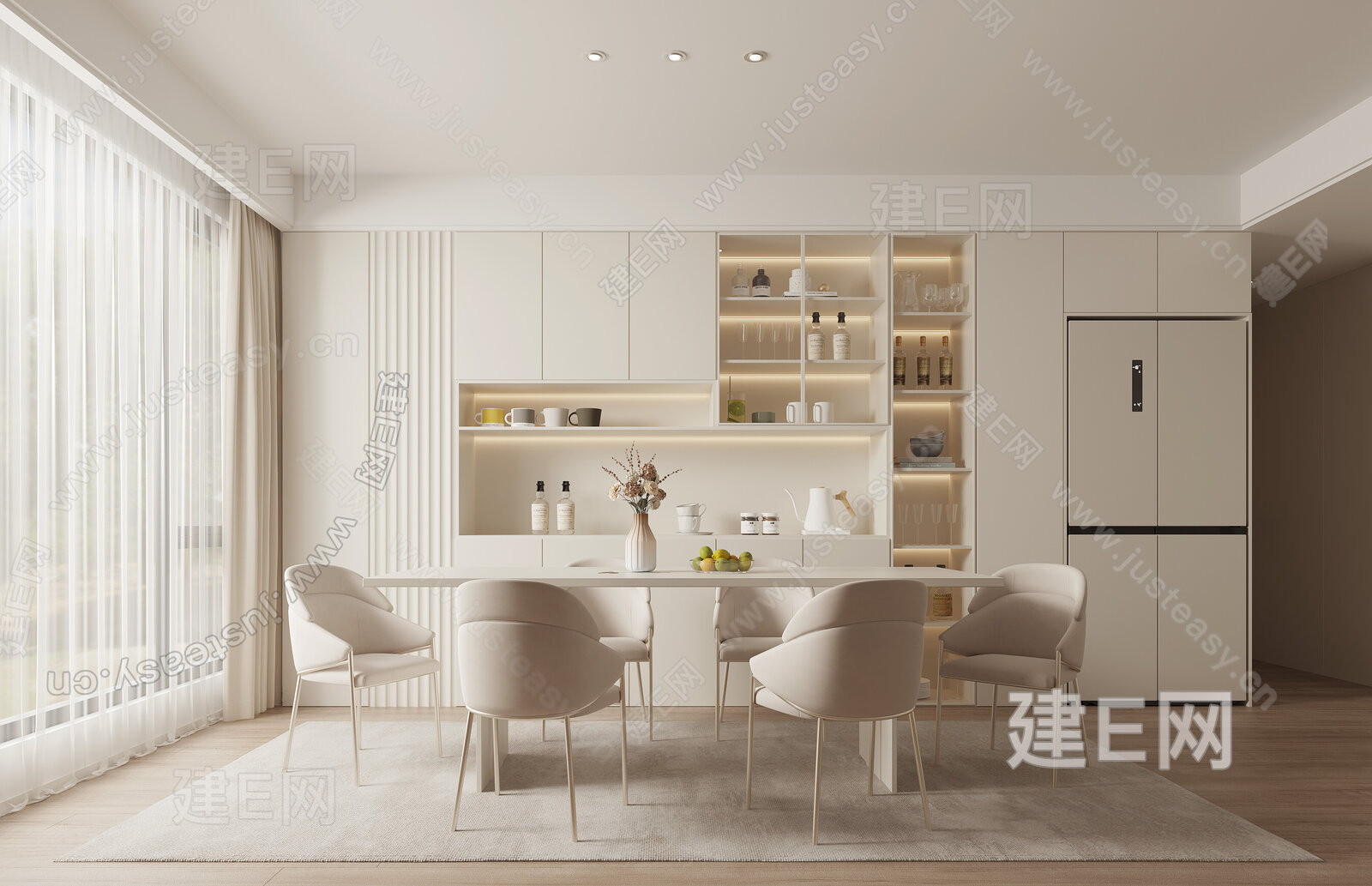现代奶油风餐厅模型SU模型下载[ID:101536141]_建e网su模型