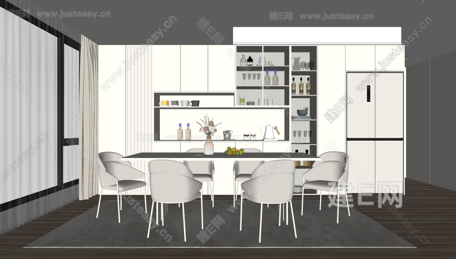 现代奶油风餐厅模型SU模型下载[ID:101142968]_建E室内设计网
