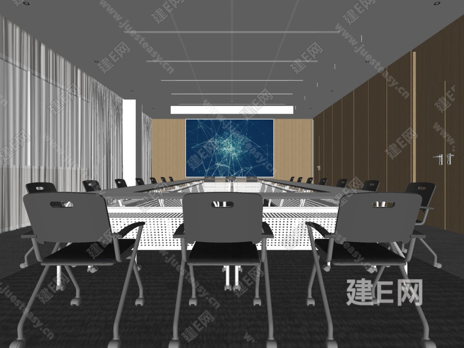 现代会议室模型SU模型下载[ID:101142963]_建E室内设计网