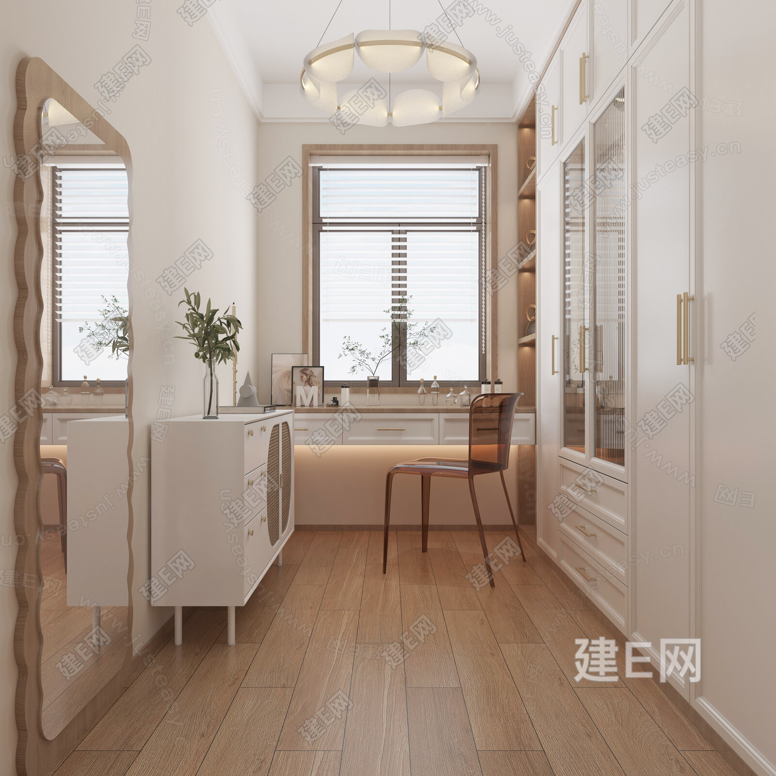 北欧奶油风衣帽间模型SU模型下载[ID:101077413]_建e网su模型