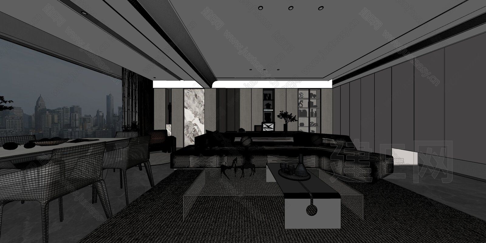 现代客餐厅模型SU模型下载[ID:100749800]_建E室内设计网