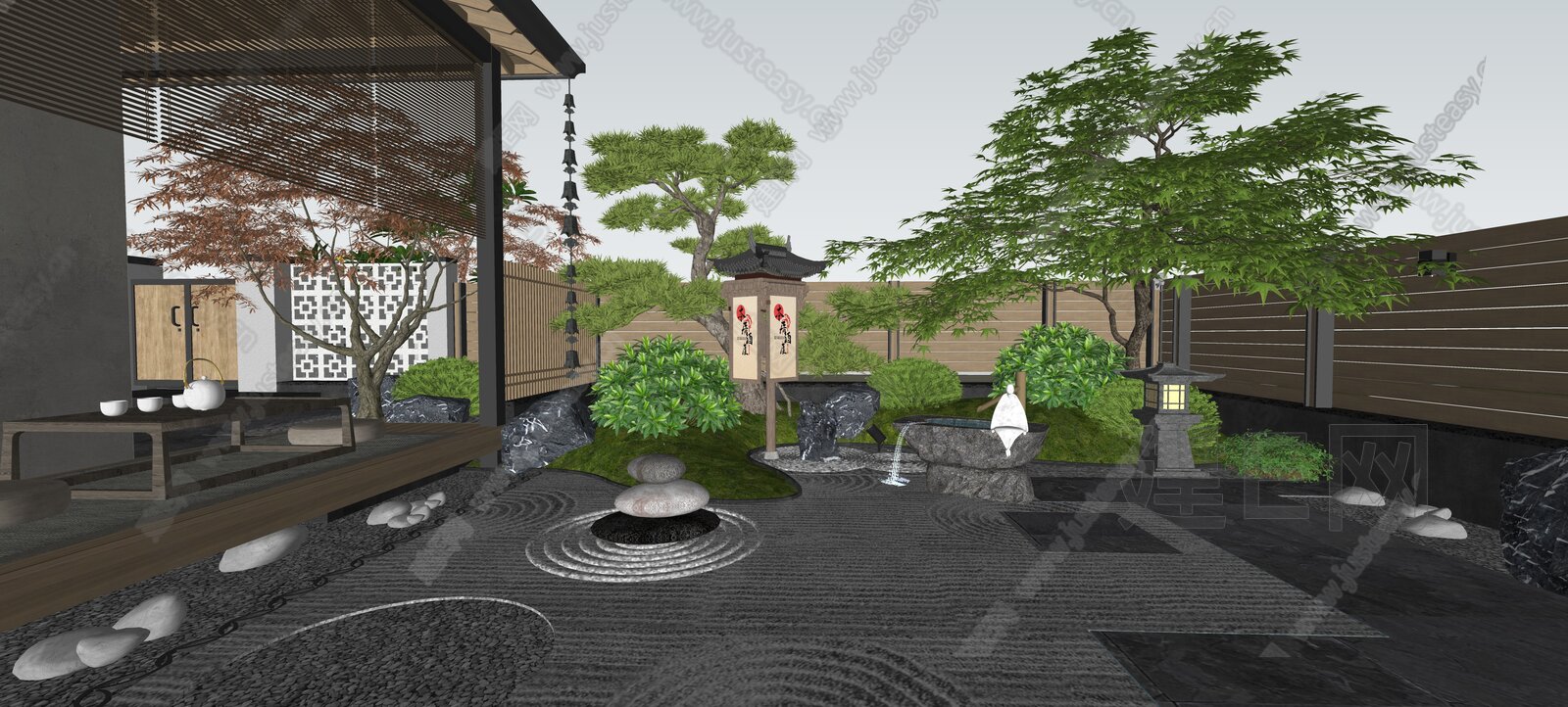 日式禅意庭院景观模型SU模型下载[ID:100749630]_建E室内设计网