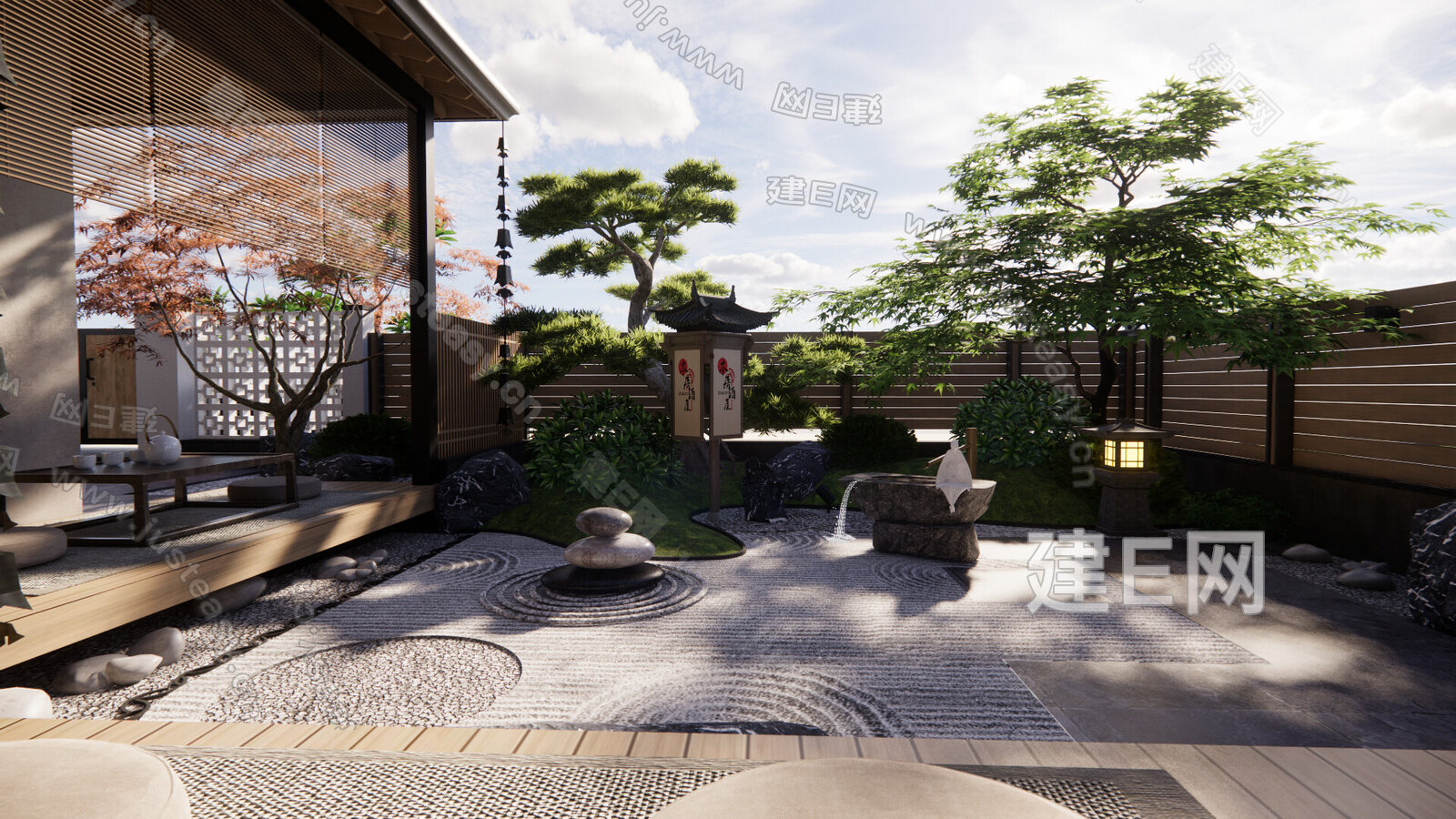 日式禅意庭院景观模型SU模型下载[ID:100749630]_建E室内设计网