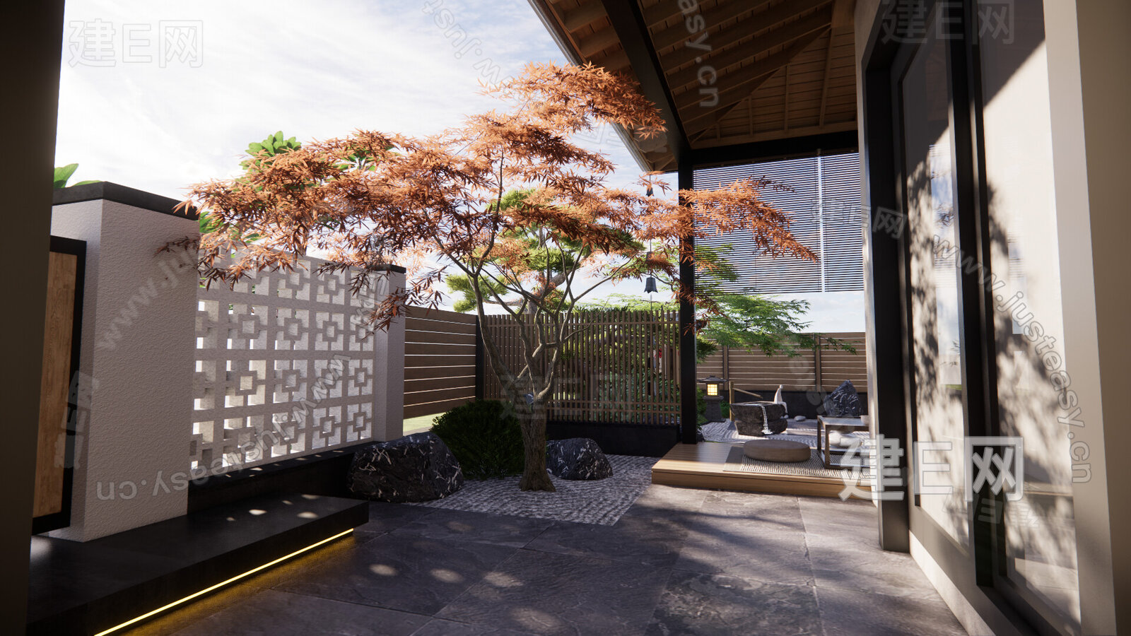 日式禅意庭院景观模型SU模型下载[ID:100749630]_建E室内设计网