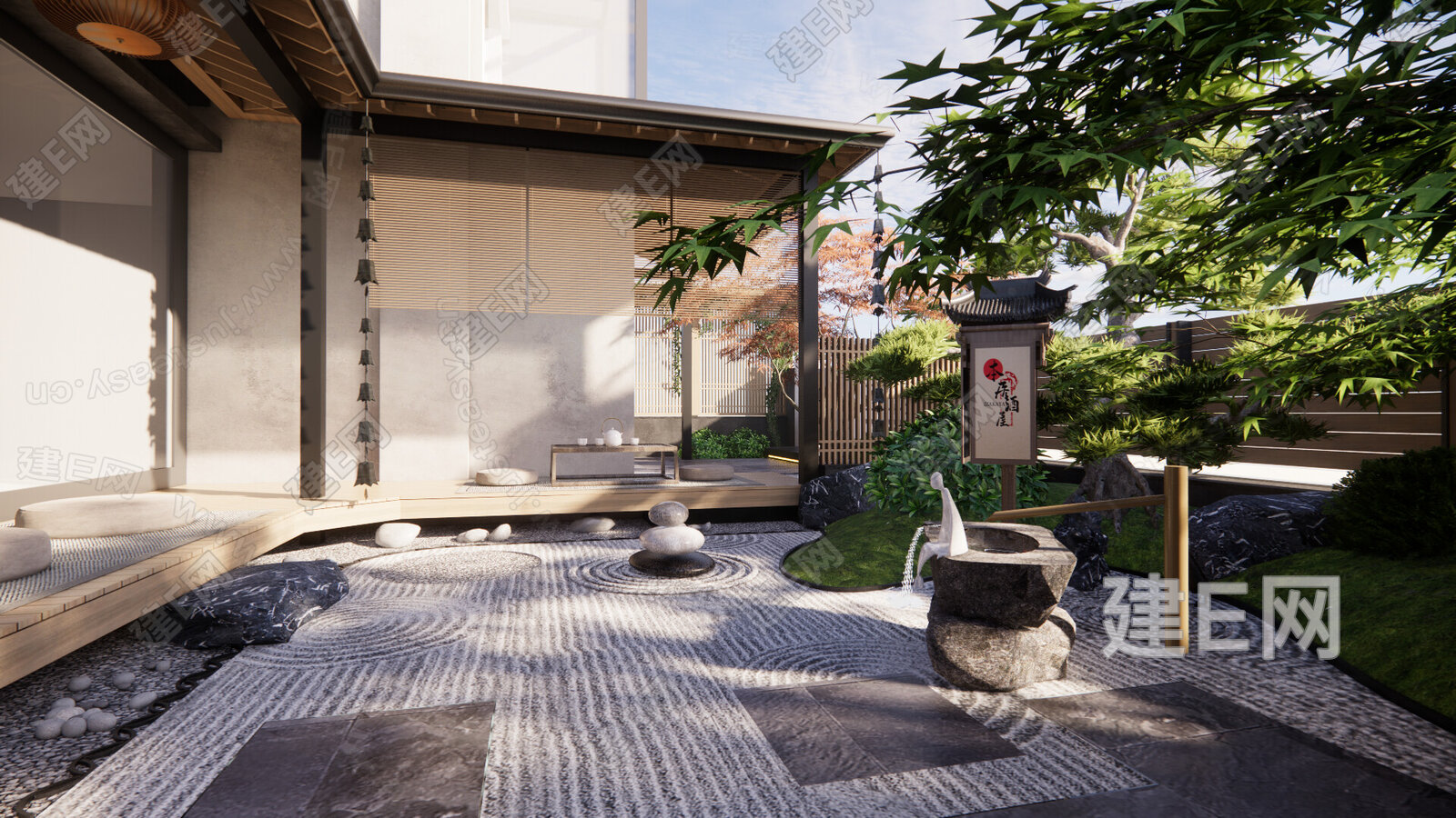 日式禅意庭院景观模型SU模型下载[ID:100749630]_建E室内设计网