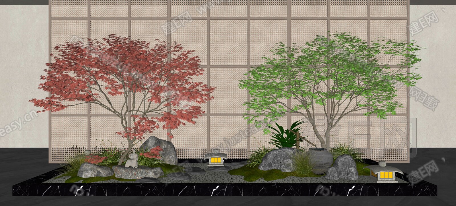 日式禅意景观模型SU模型下载[ID:100749697]_建E室内设计网
