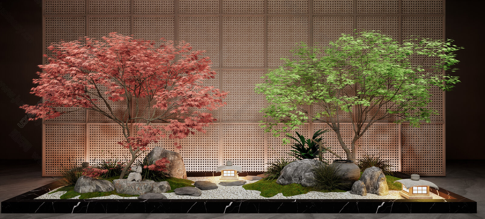 日式禅意景观模型SU模型下载[ID:100749697]_建E室内设计网