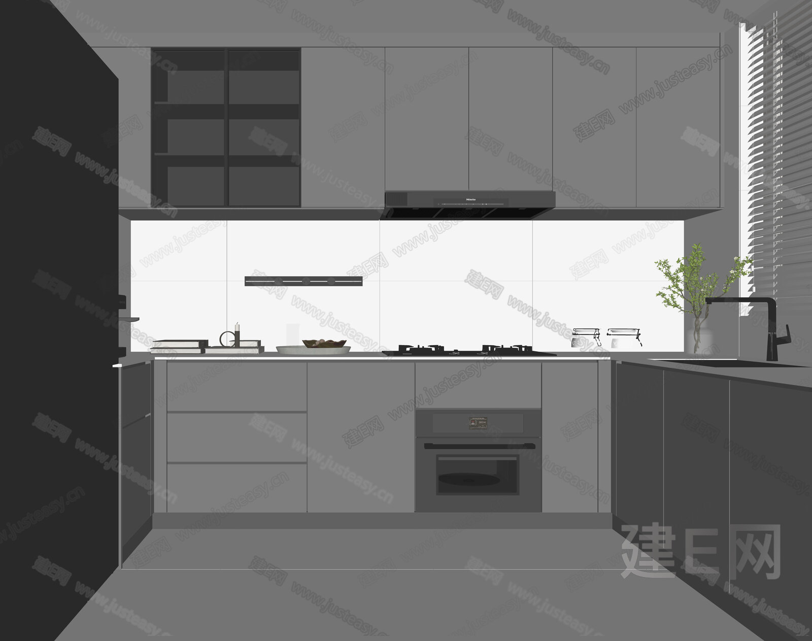 现代厨房模型SU模型下载[ID:100880744]_建E室内设计网