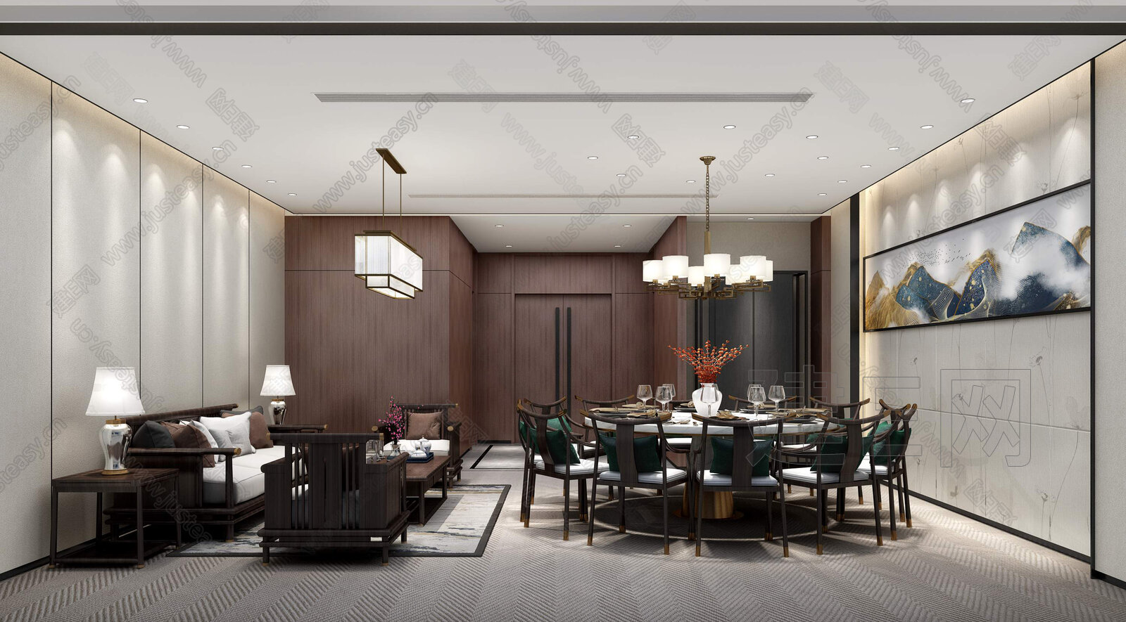 新中式餐厅包间3d模型下载[ID:116152817]_建e网3d模型