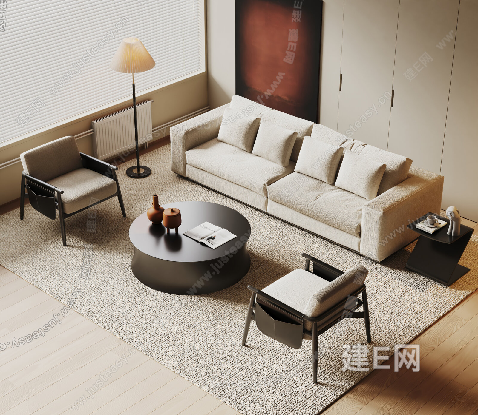 侘寂风沙发茶几组合模型SU模型下载[ID:100815126]_建e网su模型