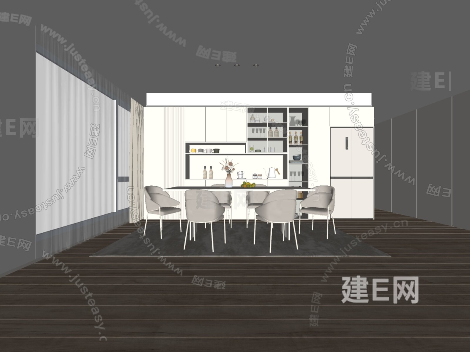 现代奶油风餐厅模型SU模型下载[ID:101536141]_建e网su模型
