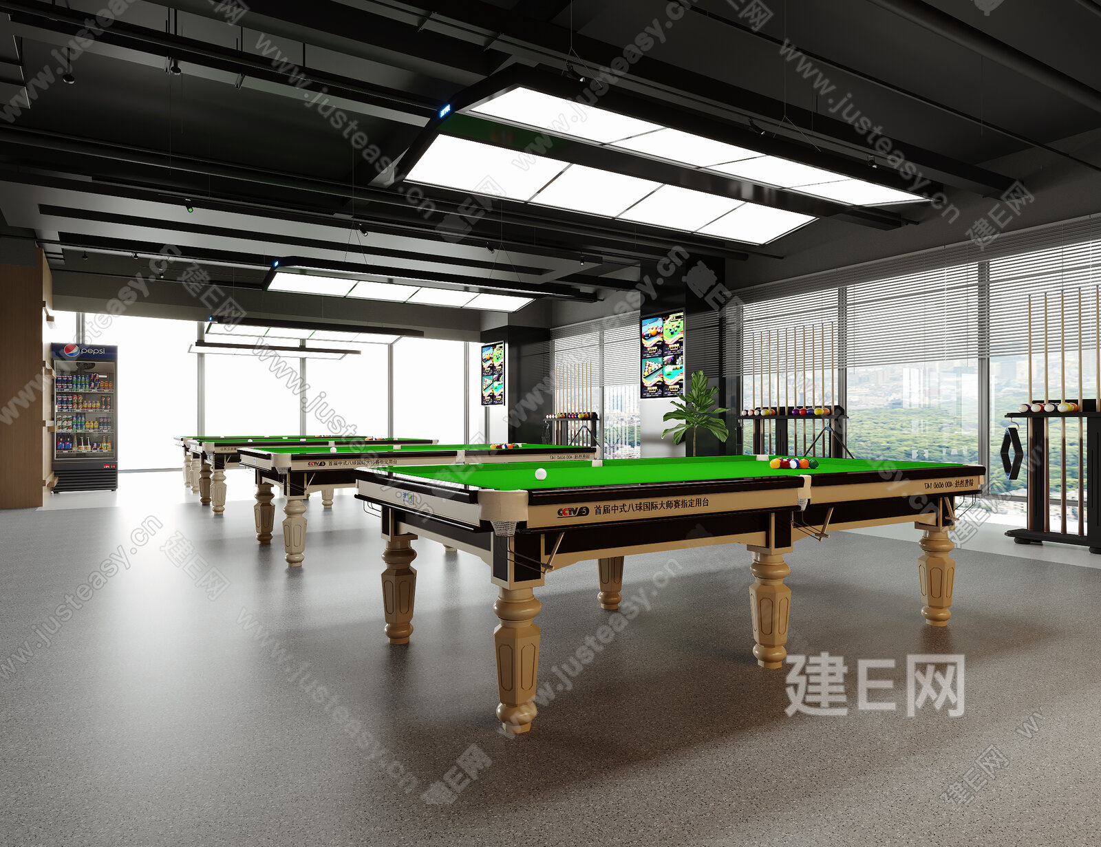 现代台球室模型SU模型下载[ID:101536080]_建E室内设计网
