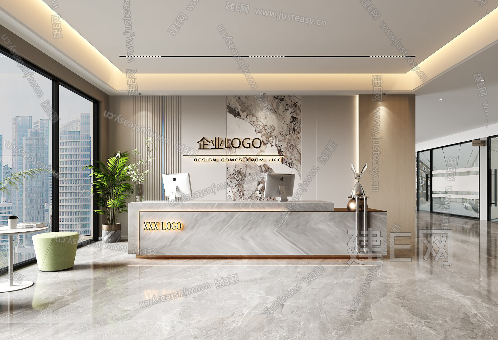现代公司前台模型SU模型下载[ID:101470472]_建E室内设计网