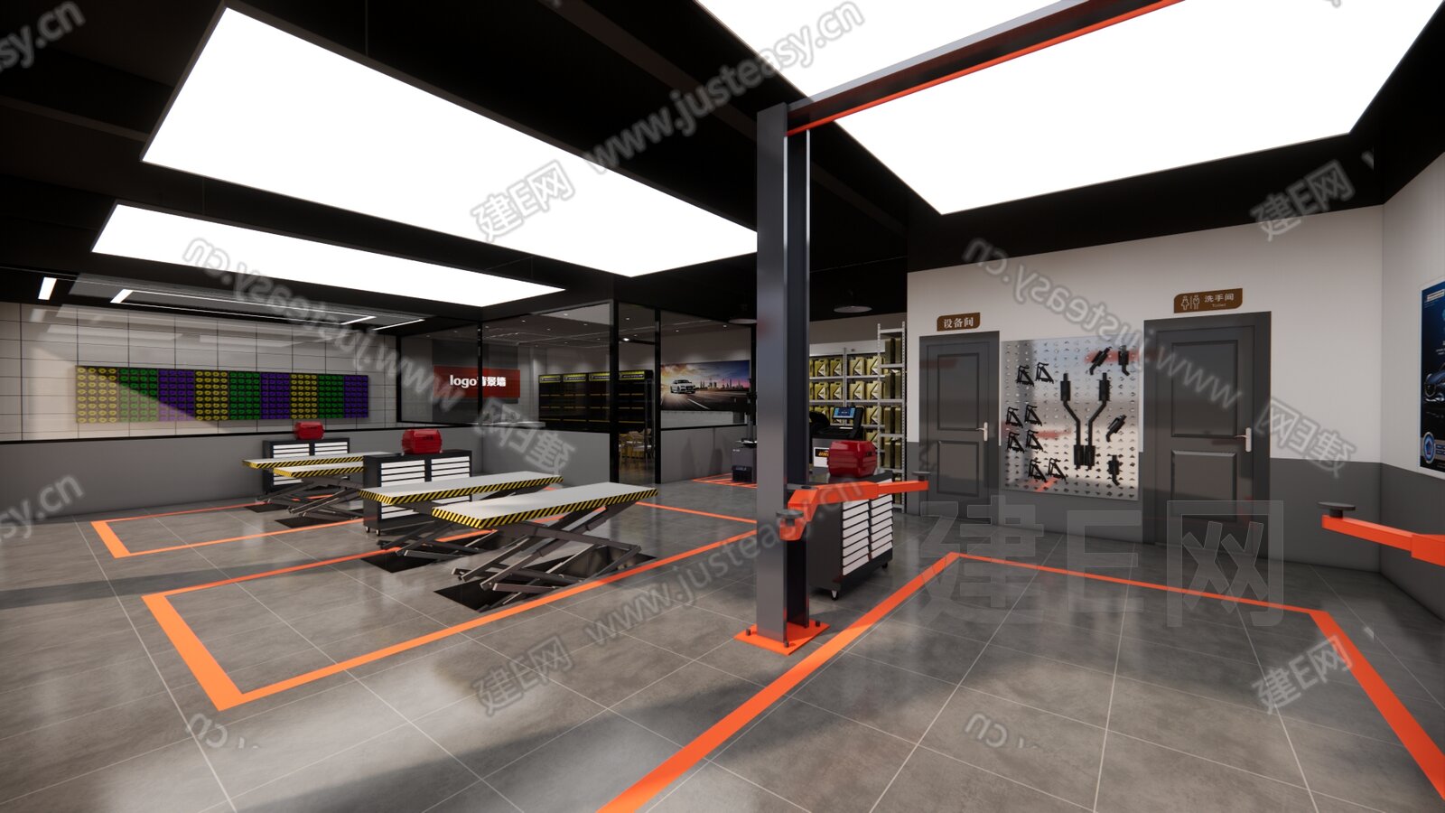 现代汽修店模型SU模型下载[ID:101601689]_建E室内设计网