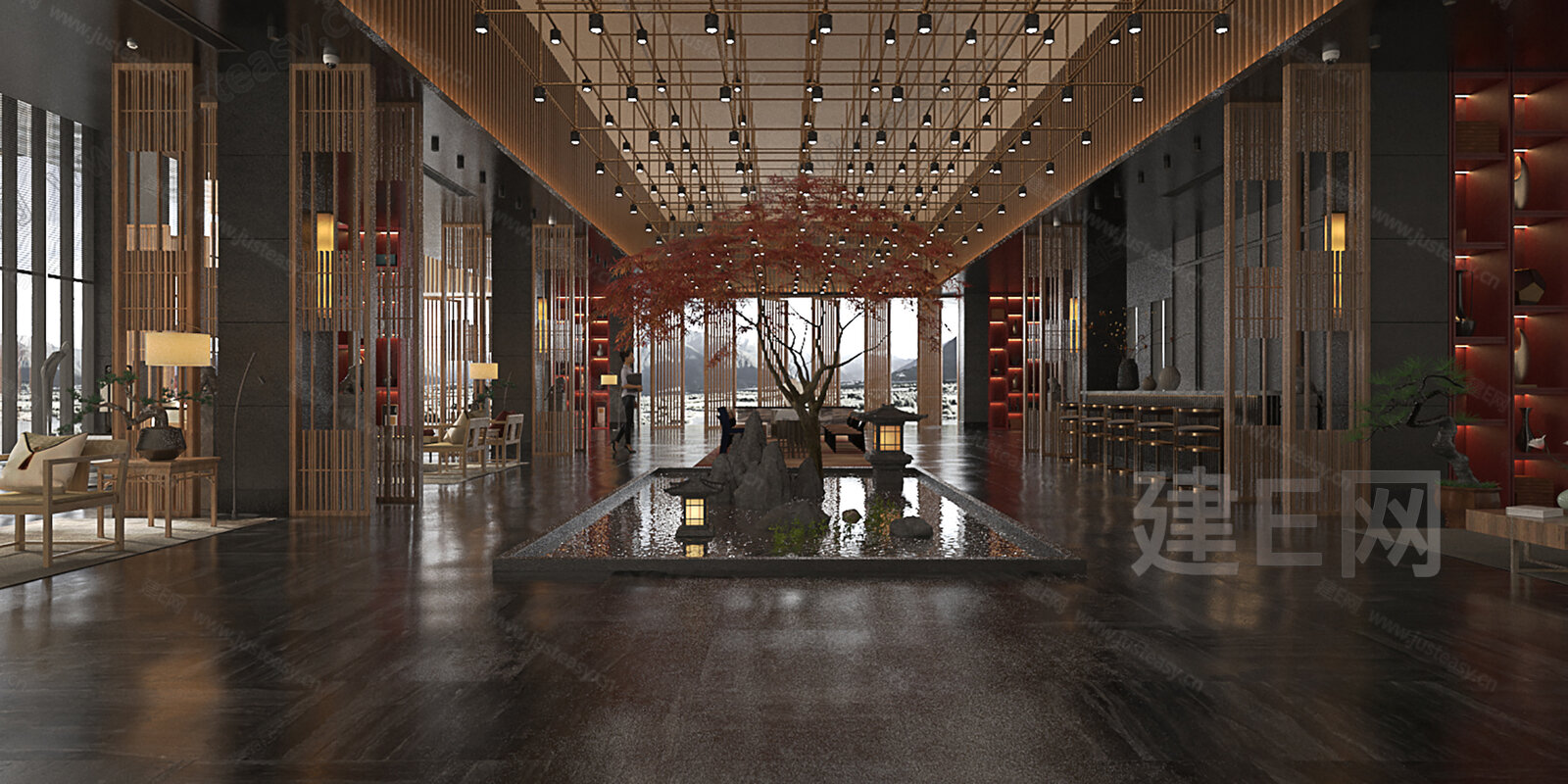 新中式大厅3d模型下载[ID:115890508]_建e网3d模型