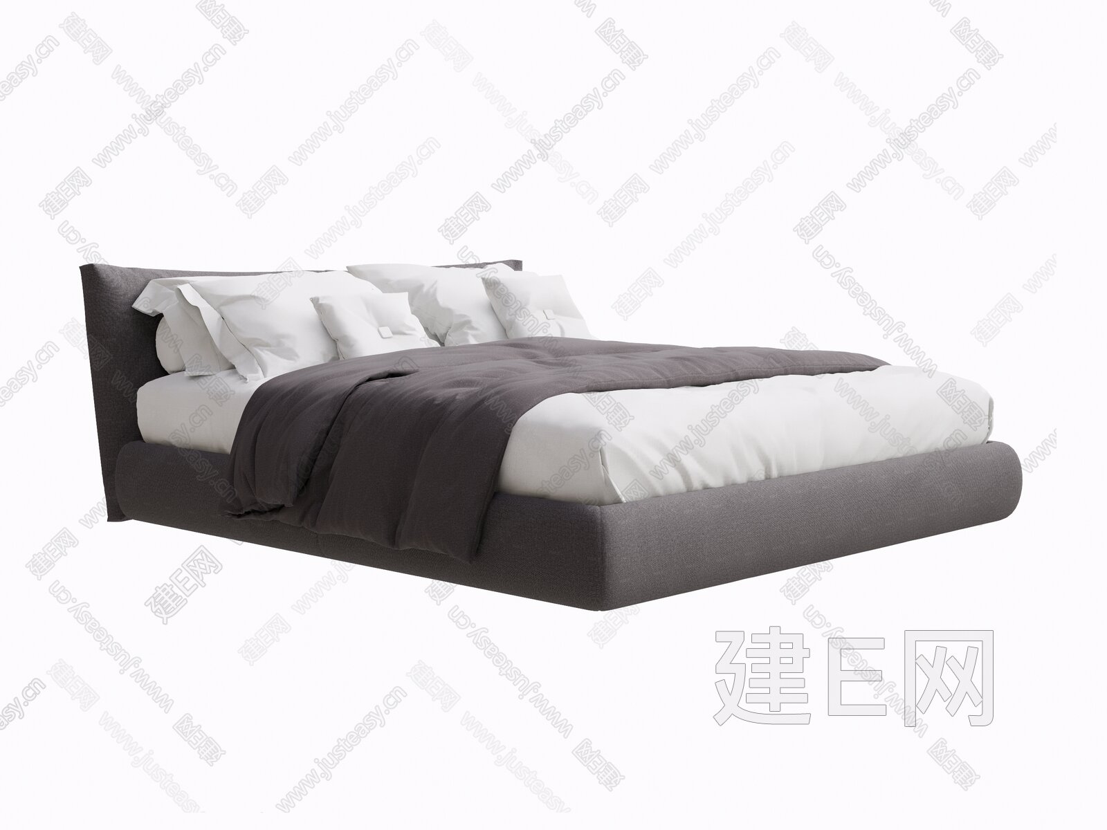 现代双人床模型SU模型下载[ID:101208331]_建E室内设计网