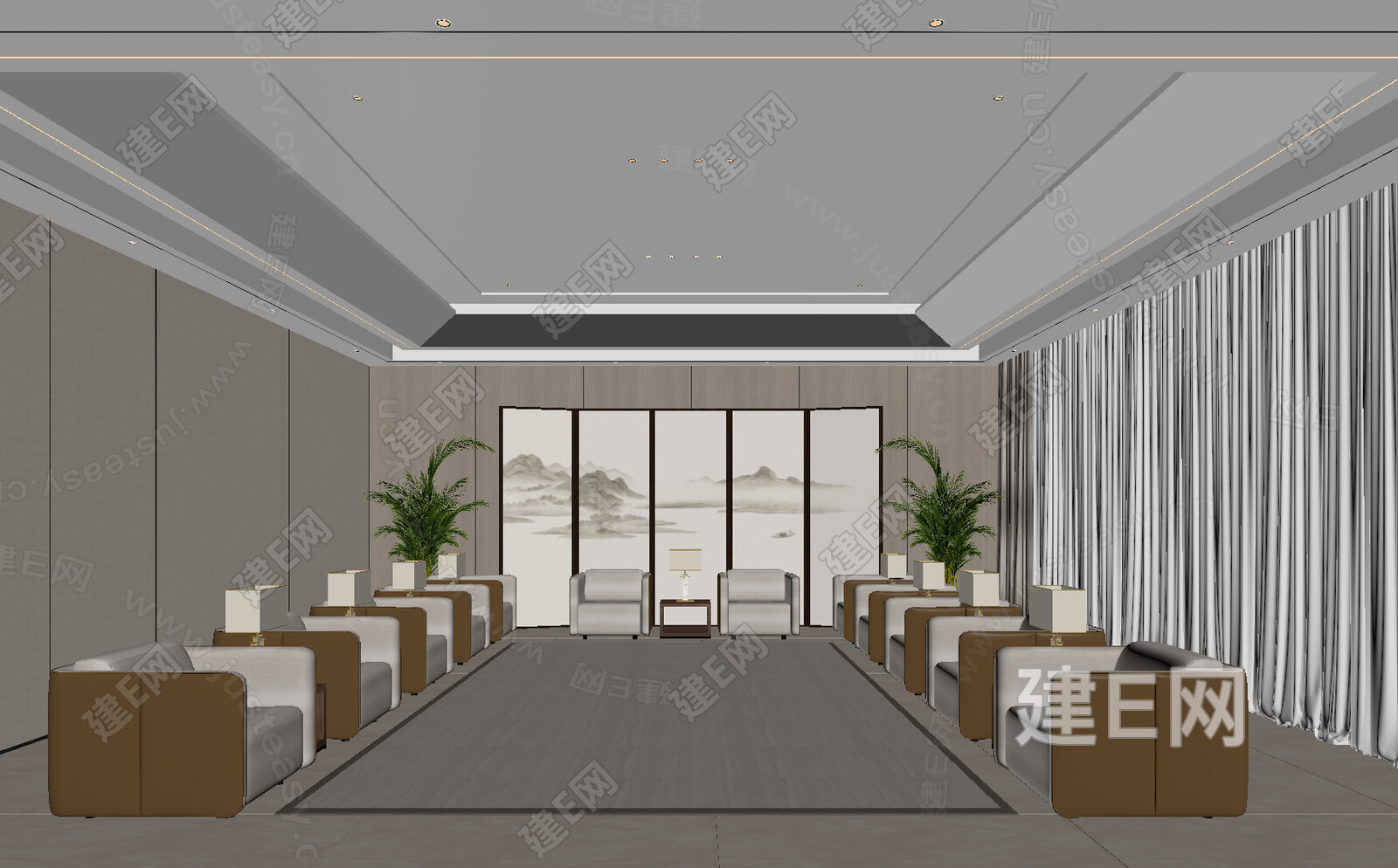 现代会客厅 模型SU模型下载[ID:101404987]_建e网su模型