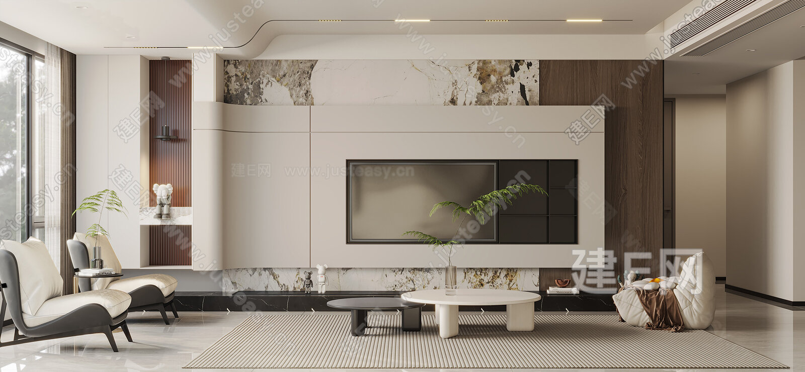 现代客厅模型SU模型下载[ID:101405038]_建E室内设计网