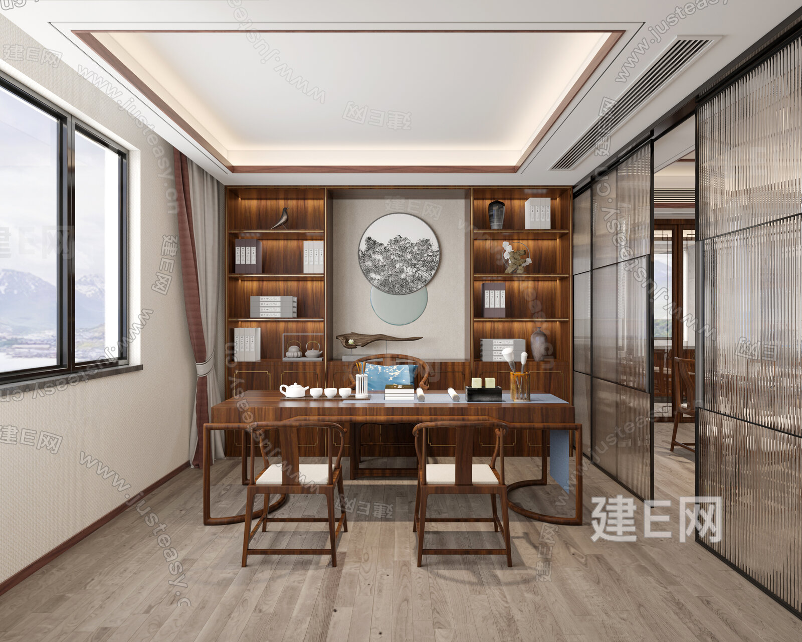 【新中式书房3d模型】建e网_新中式书房3d模型下载[ID:116742468]_打造3d新中式书房模型免费下载平台
