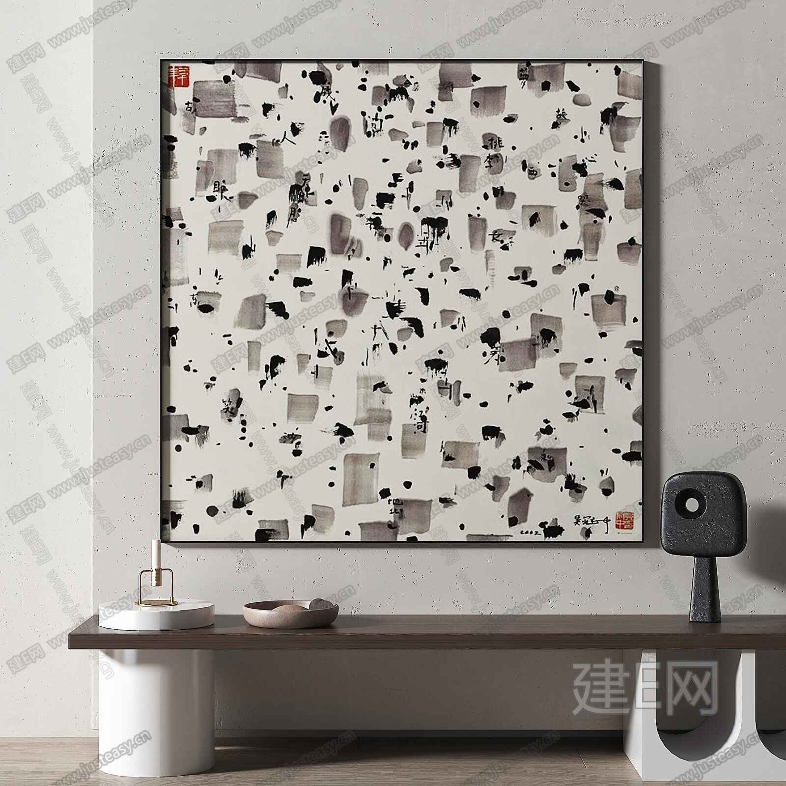 现代中古简约装饰画 抽象模型SU模型下载[ID:102125962]_建e网su模型