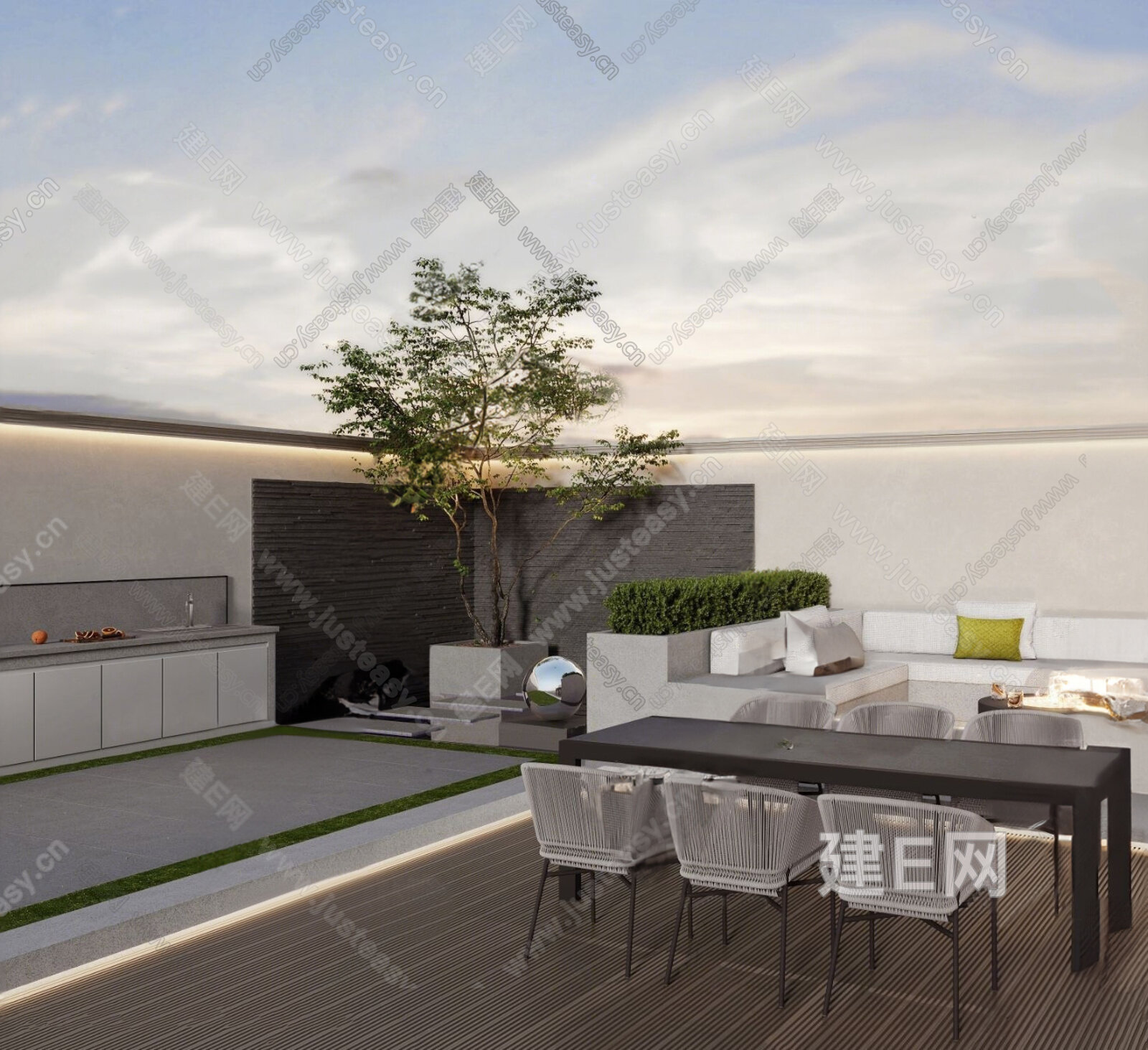 现代露台花园模型SU模型下载[ID:102126045]_建E室内设计网