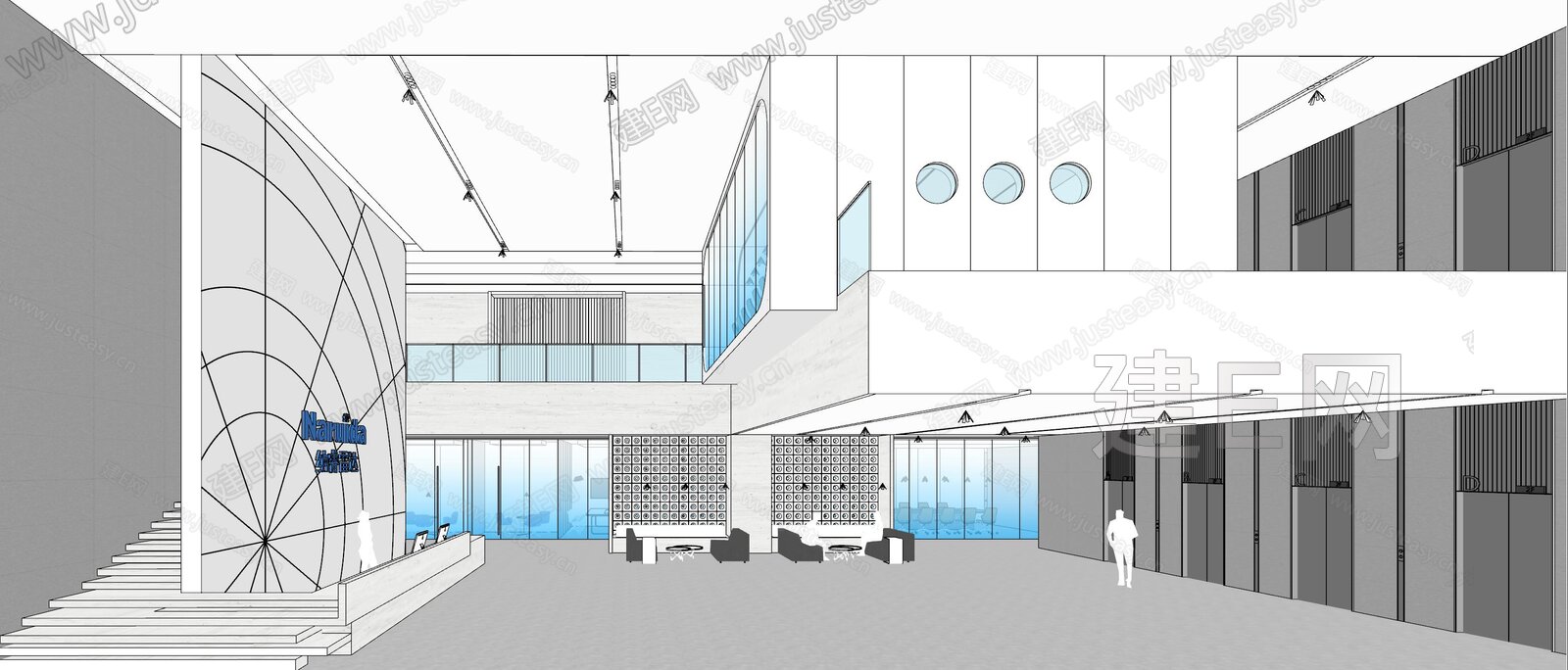 现代办公公司大堂模型SU模型下载[ID:102126006]_建E室内设计网