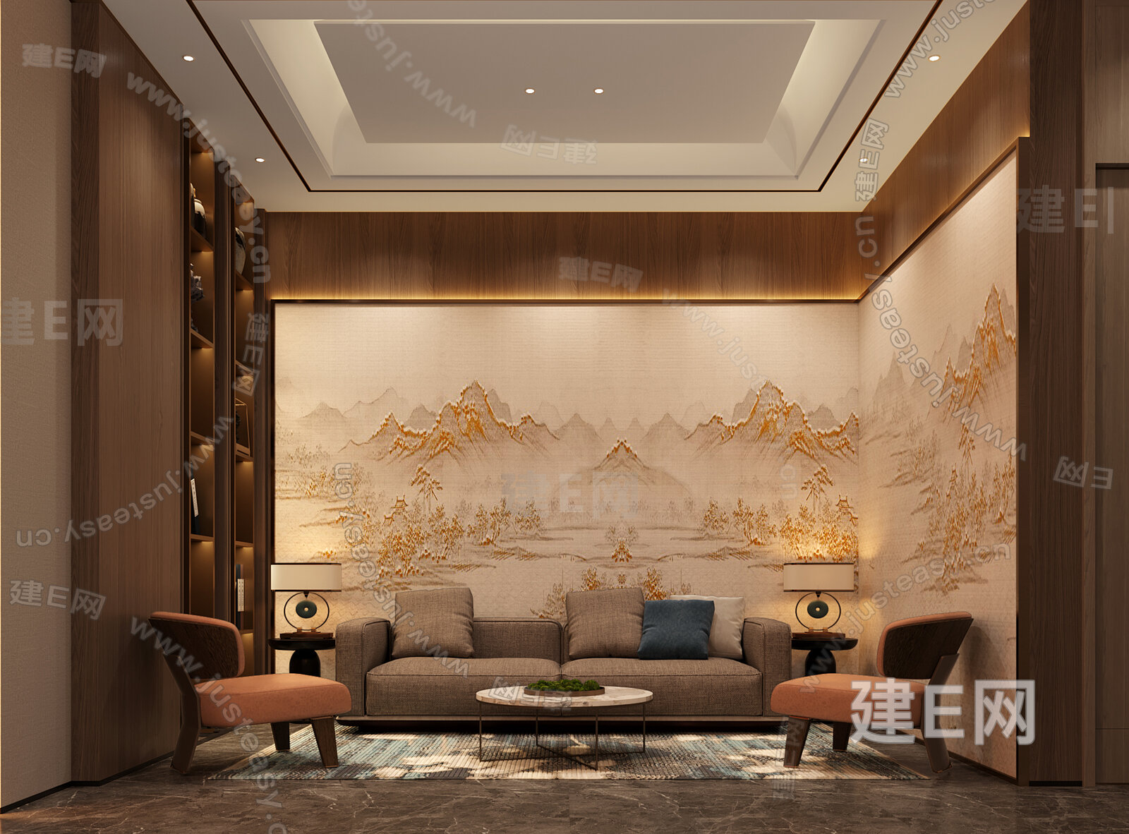 新中式包厢包间模型SU模型下载[ID:105336247]_建E室内设计网