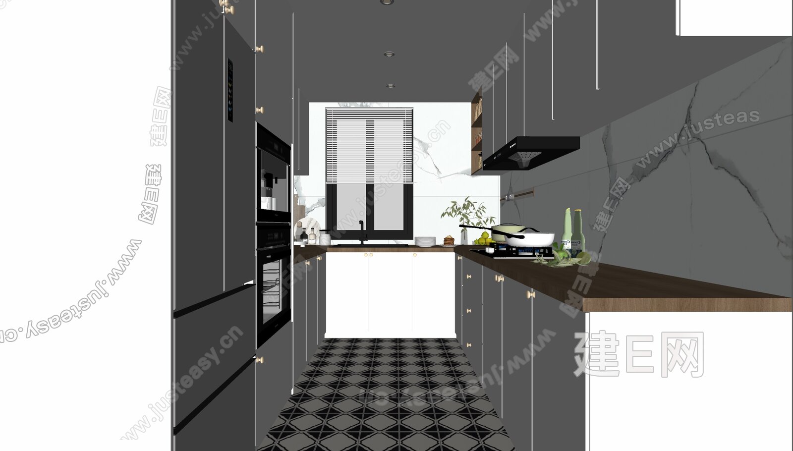 现代厨房模型SU模型下载[ID:101863749]_建E室内设计网