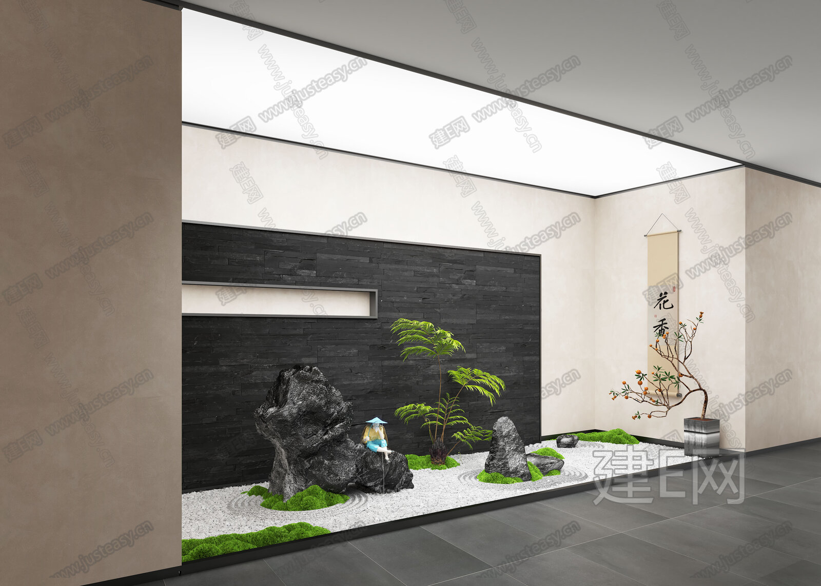 现代室内景观造景模型SU模型下载[ID:103043392]_建e网su模型