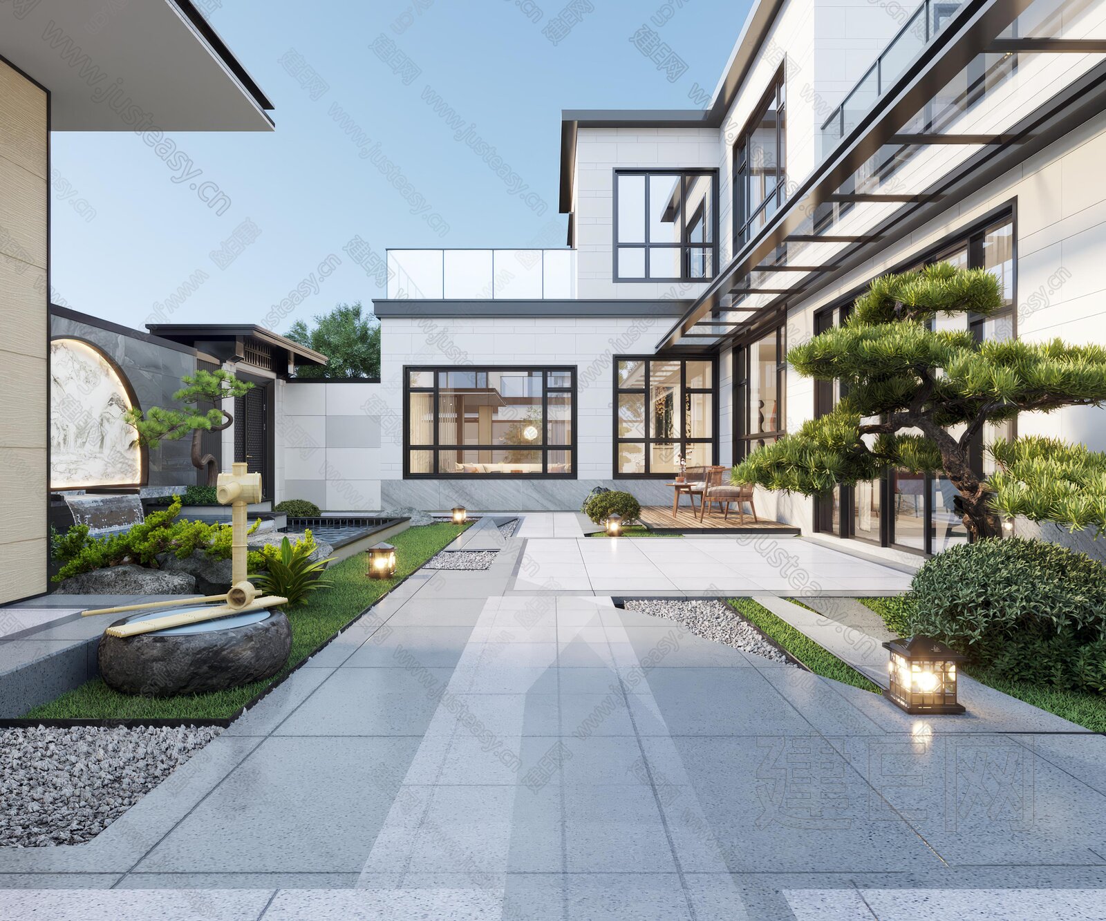 【新中式庭院景观3d模型】建e网_新中式庭院景观3d模型下载[ID:109467965]_打造3d新中式庭院景观模型免费下载平台