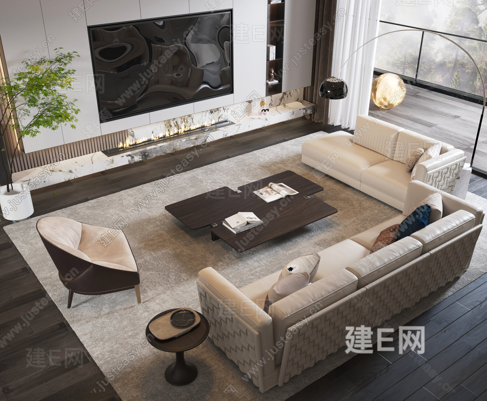 Minotti 现代沙发茶几组合3d模型下载[ID:109926877]_建e网3d模型