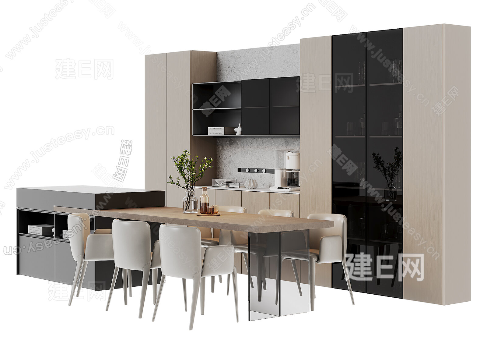 现代岛台餐桌模型SU模型下载[ID:102322678]_建e网su模型