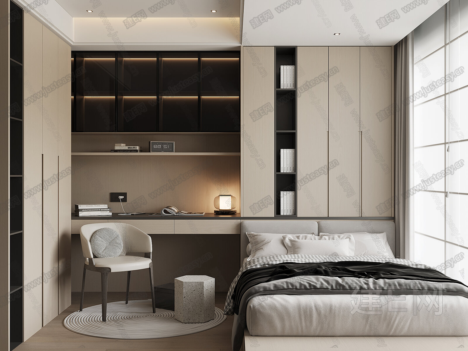 现代榻榻米卧室模型SU模型下载[ID:102388111]_建E室内设计网