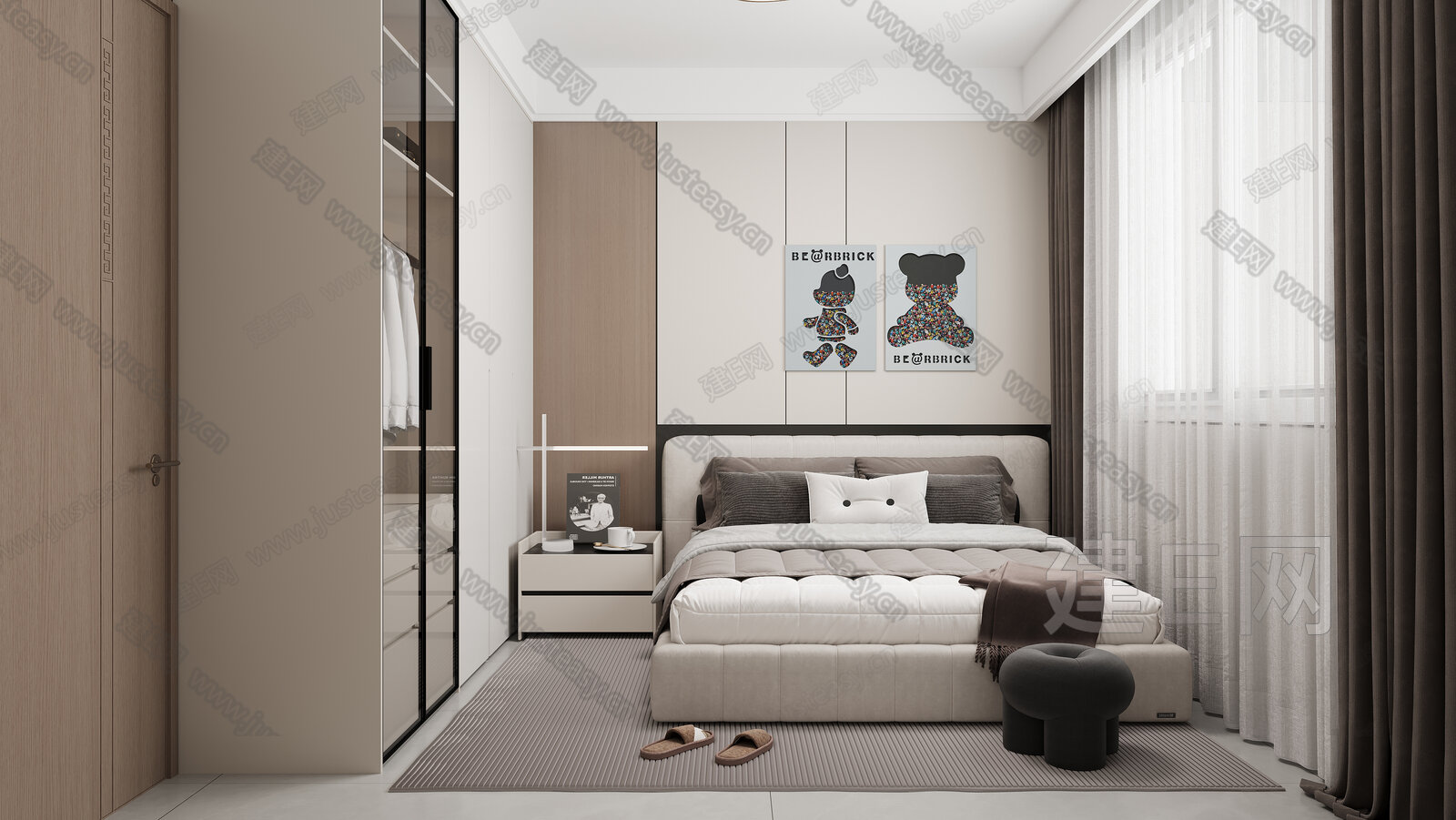 现代次卧模型SU模型下载[ID:103174477]_建E室内设计网