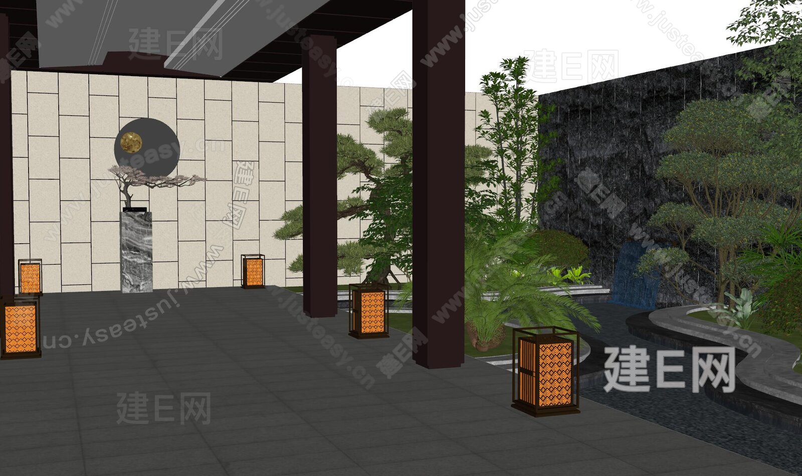 新中式景观模型SU模型下载[ID:103240067]_建E室内设计网