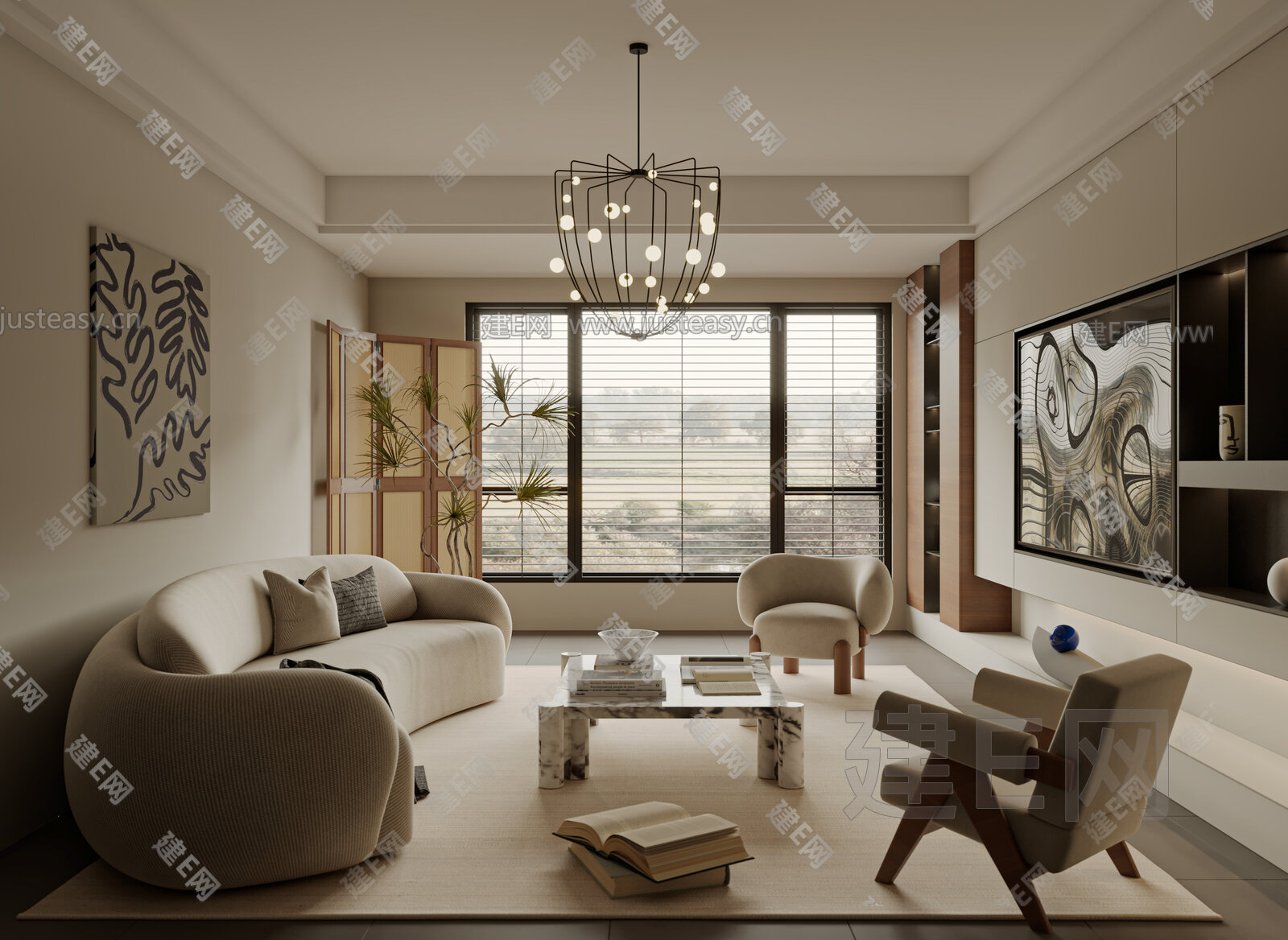 侘寂风客厅3d模型下载[ID:110582235]_建e网3d模型