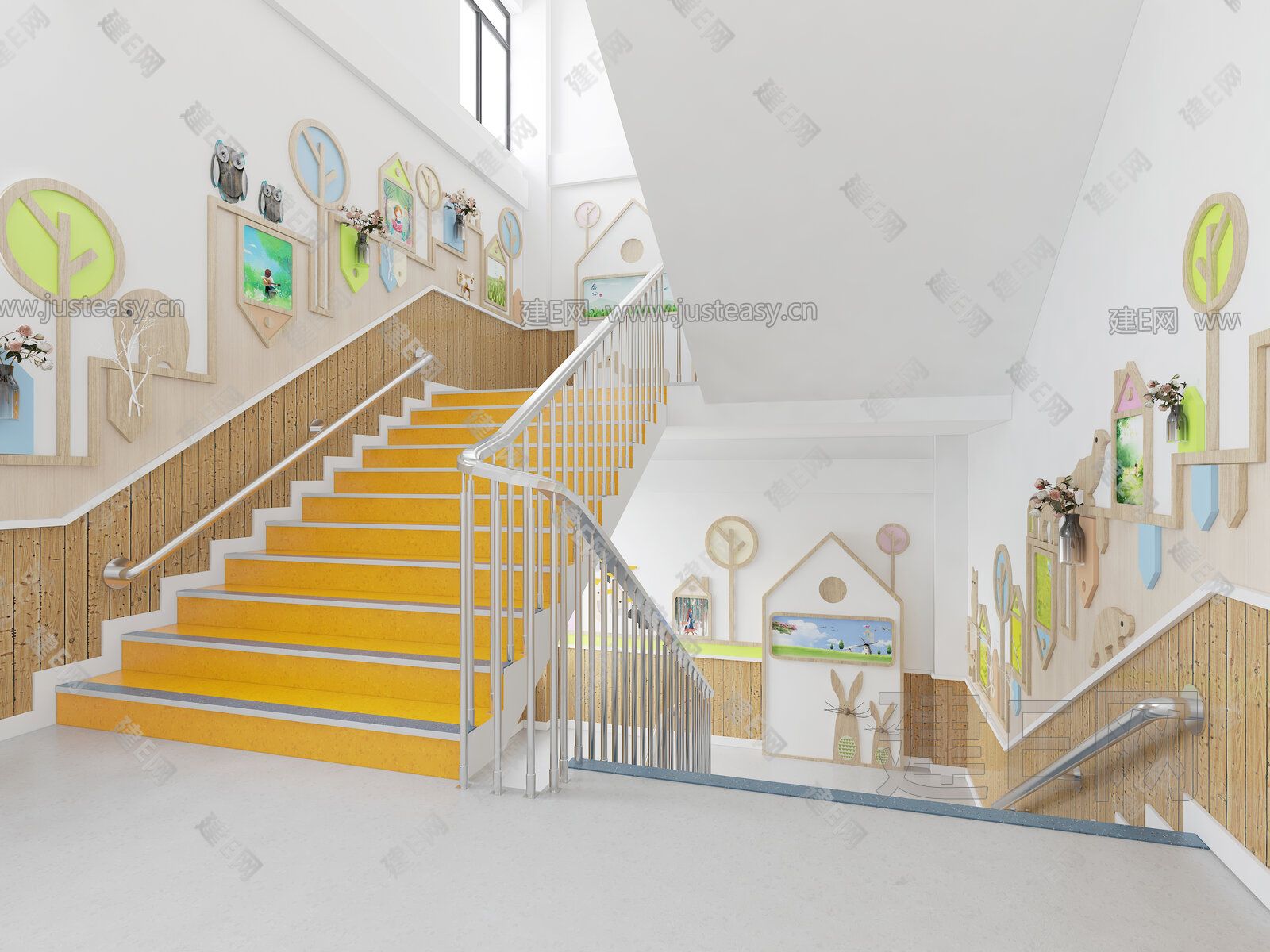 现代幼儿园楼梯间-sketchup模型_sketchup模型库_建E室内设计网!